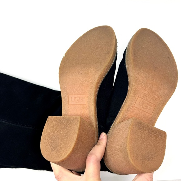 UGG Kasen Tall Black Suede Sheepskin Block Heel Boots Shearling Trim size 10 - Picture 13 of 16